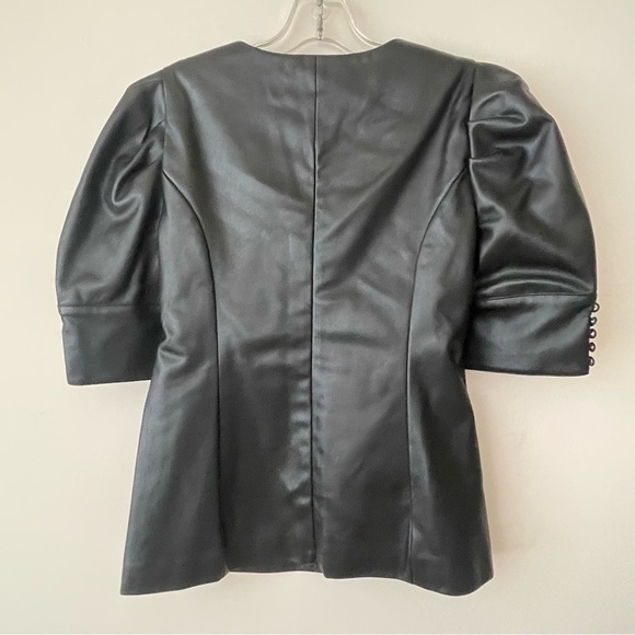 AQUA faux leather top black short sleeve Size Small - Picture 4 of 12